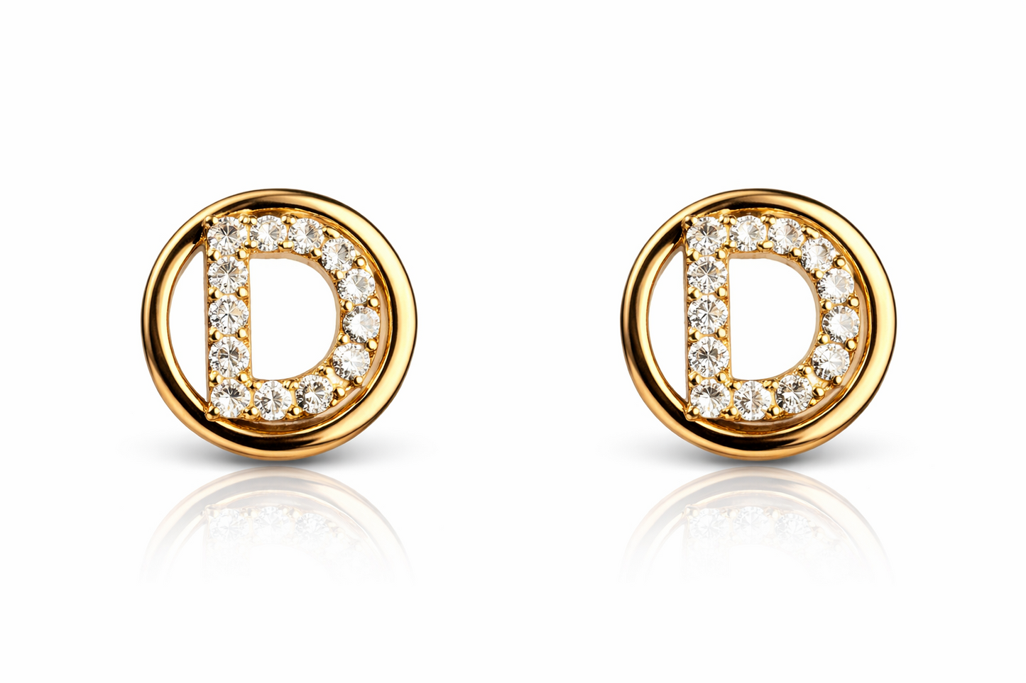 14k Yellow or White Gold Round Initial Letters CZ Stud Earrings