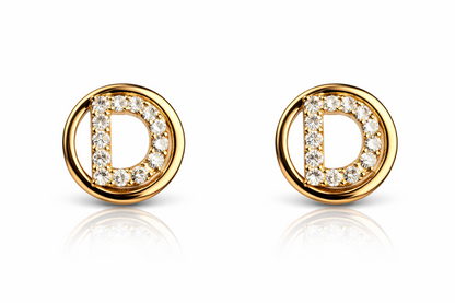 14k Yellow or White Gold Round Initial Letters CZ Stud Earrings
