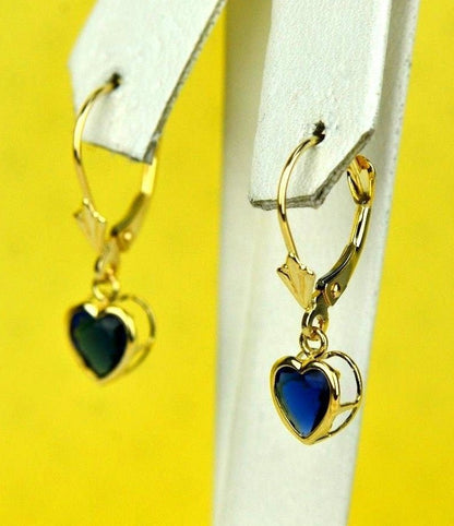 14k Yellow Gold Bezel Heart Birthstone Dangle Leverback Pierced Earrings  6x6 MM