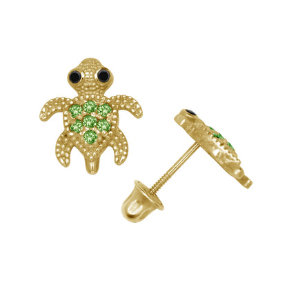 14k Yellow or White Gold Turtle CZ Stud Earrings