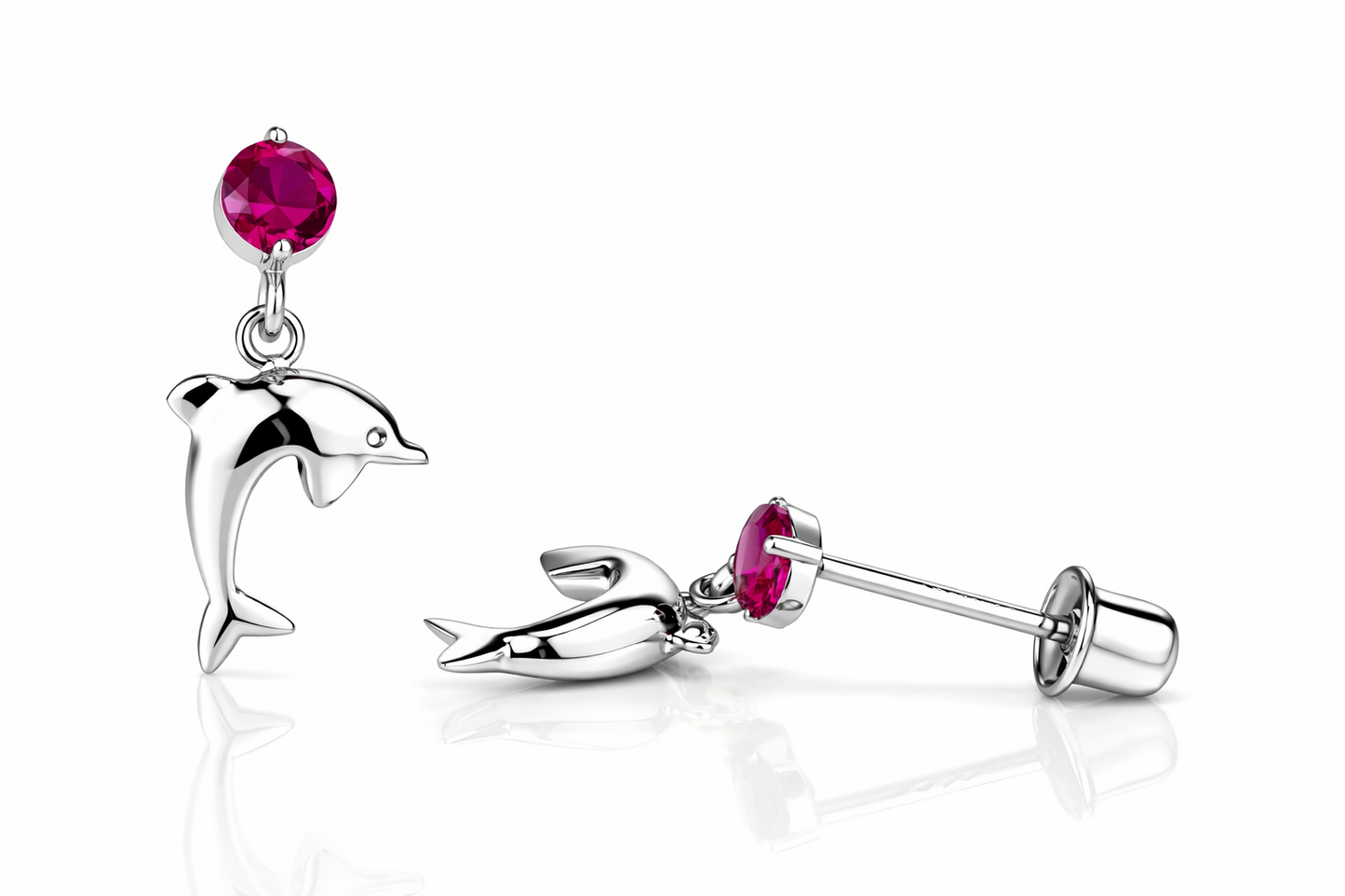 14k Yellow or White Gold CZ Dolphin Stud Earring