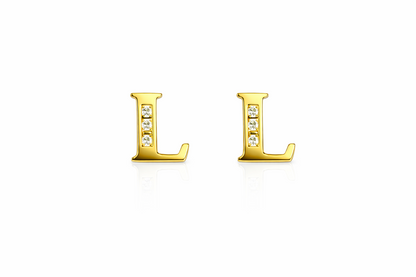 14k Yellow or White Gold Initial Letters CZ Stud Earrings