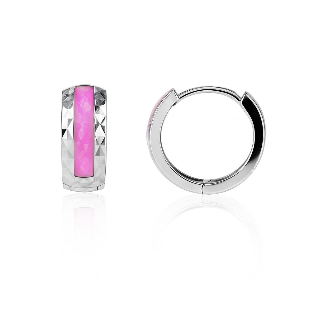 14k White Gold Light Pink Opal Huggie Hoop Earrings