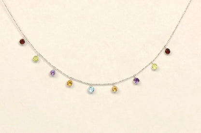 14k White Gold Round Multi-color CZ by the yard 18" Cleopatra Necklace