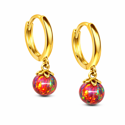 14k Yellow / White Gold Opal Huggie Dangle Earrings