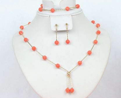 14k Yellow Gold 3pcs Set: Necklace, Bracelet, Earrings