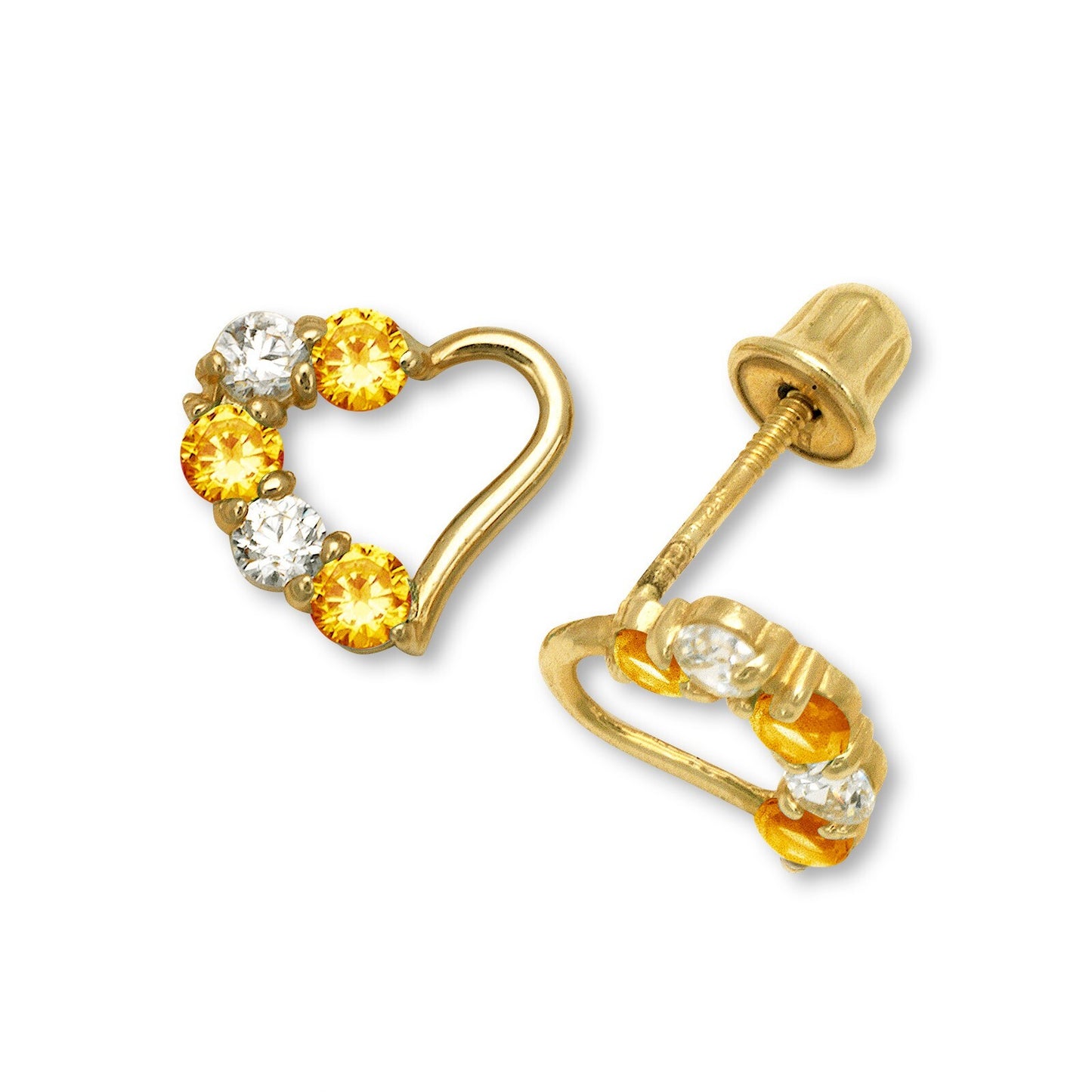 14K Yellow & White Gold Heart Stud Earrings for Girls
