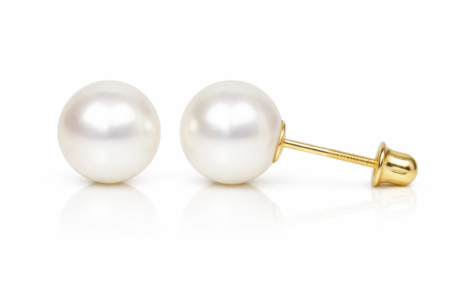 14K YELLOW GOLD ROUND GENUINE WHITE PEARL STUD EARRINGS SCREW BACKS