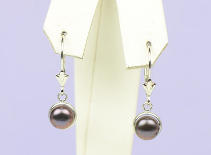 14k Yellow Gold Black Natural Pearl Dangle Earrings