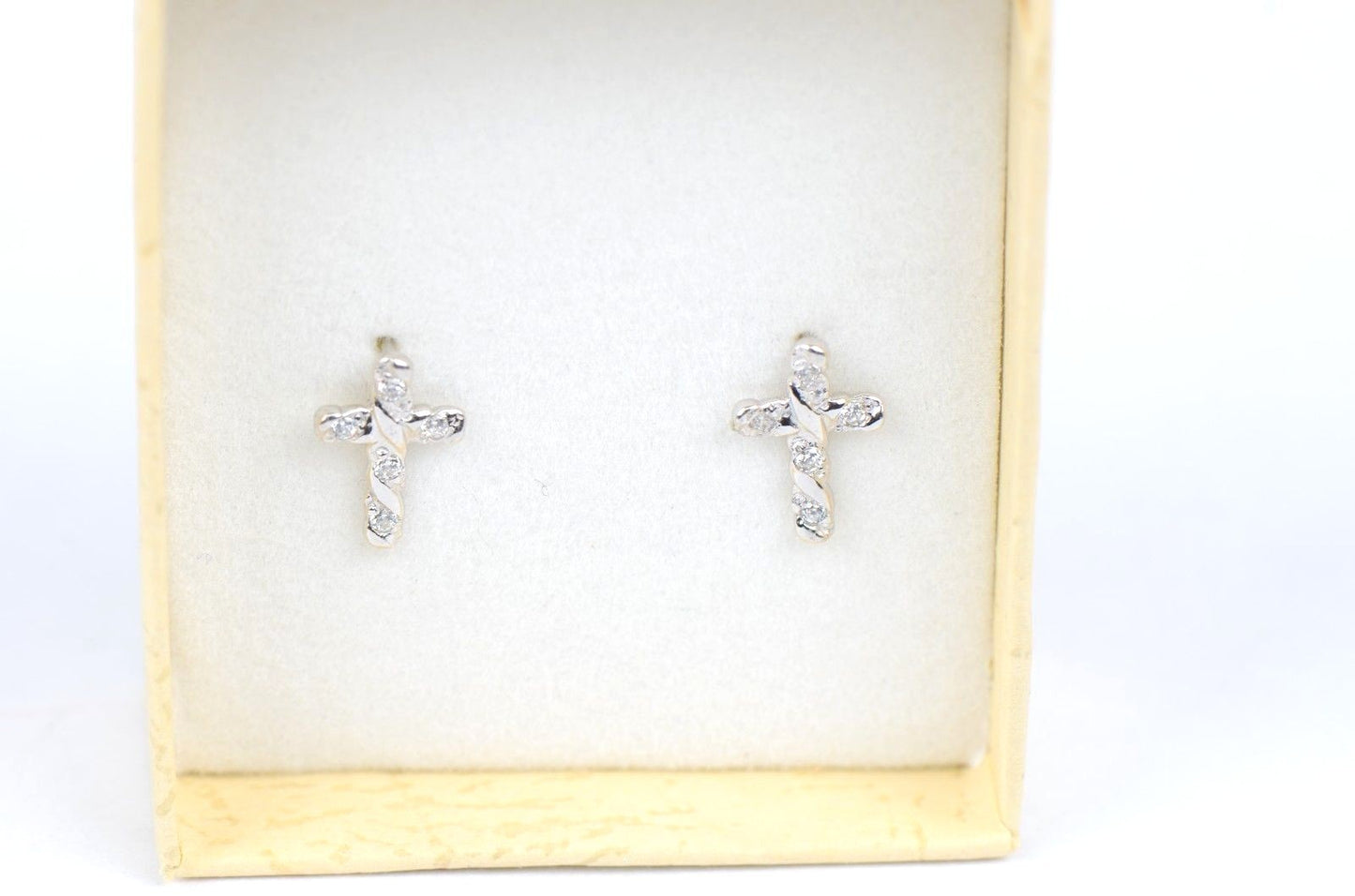 14K Yellow White Gold Cubic Zirconia CZ Cross Earrings