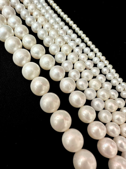 Grade AAA Fresh Water Pearl Round White 3mm-9.25mm in Strand 15.5"