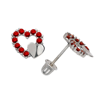 14K Yellow & White Gold  Pretty CZ Heart Shaped Stud Earrings for Women