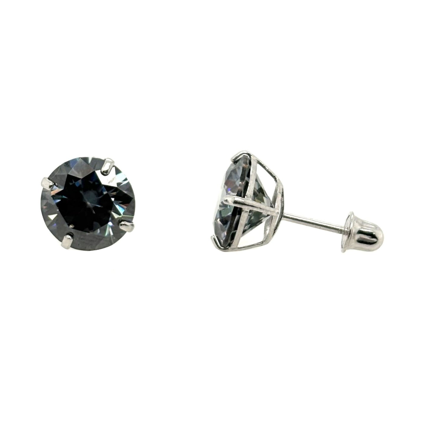 14K Gold GRA Certified D-VVS1 Round Grey Moissanite Screw Back Studs Earrings