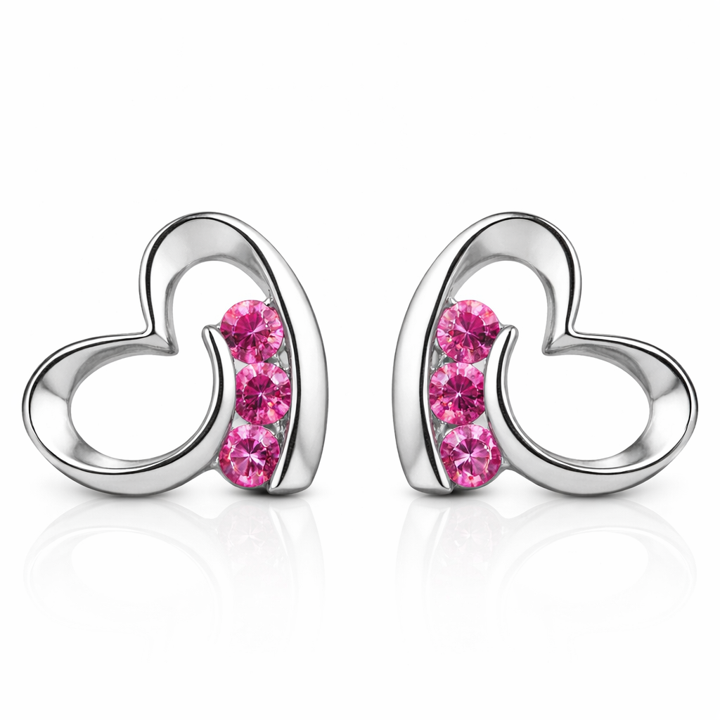 14k Solid Yellow White Gold Heart Shape CZ Stud Earrings