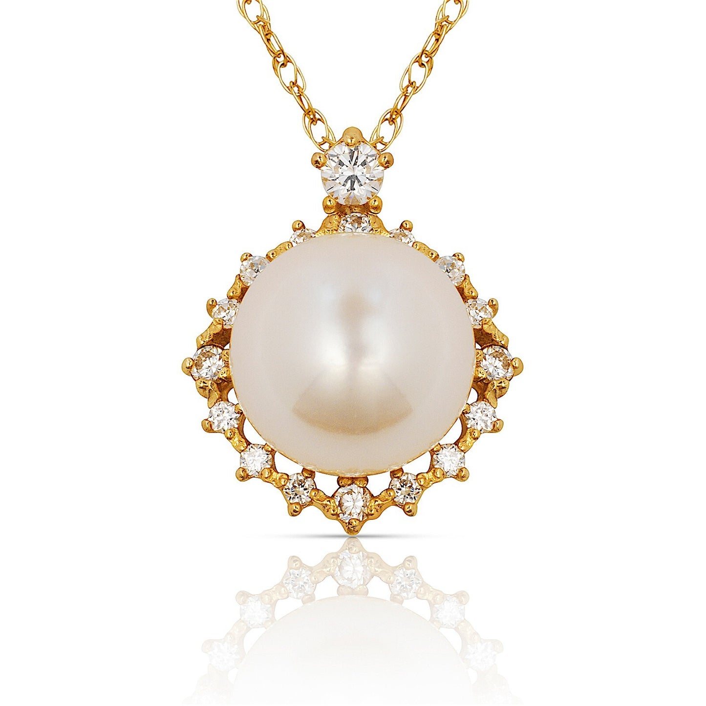14K Yellow & White Gold white Freshwater Pearl For Women