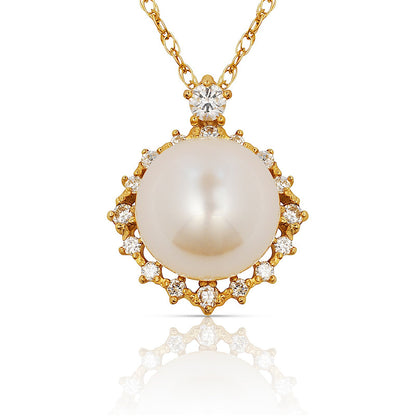 14K Yellow & White Gold white Freshwater Pearl For Women