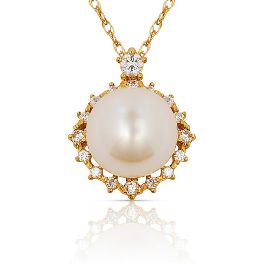 14K Yellow & White Gold white Freshwater Pearl For Women