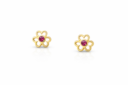 14k Yellow/White Flower Studs Earrings Screwback