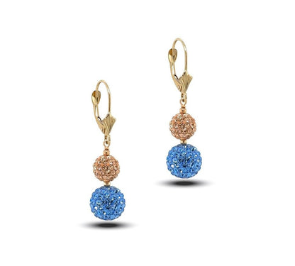 14K Yellow Gold Leverback Dangle Earrings with Genuine Czech Crystals