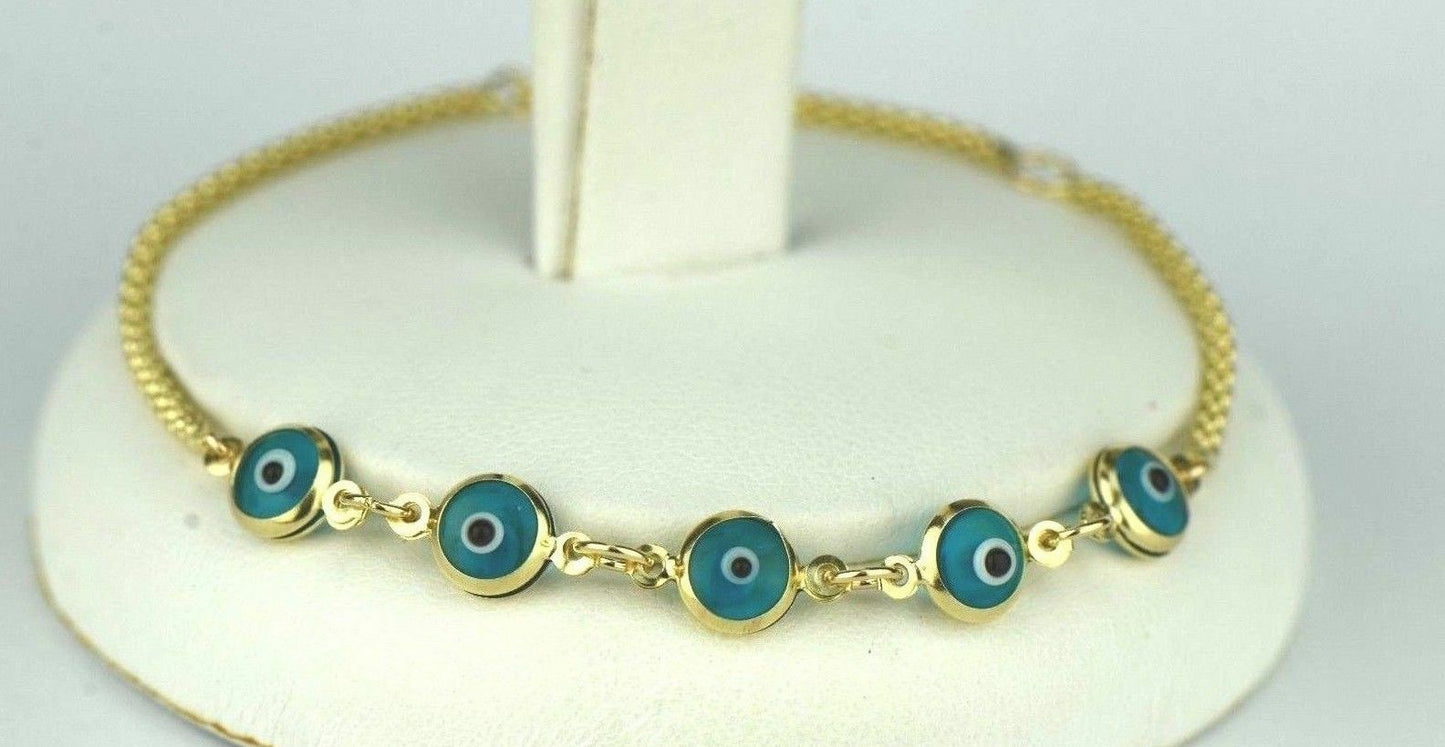 14k Yellow or White Gold Evil Eye Bracelet