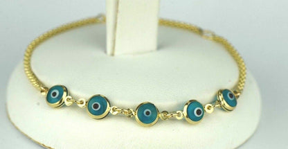 14k Yellow or White Gold Evil Eye Bracelet