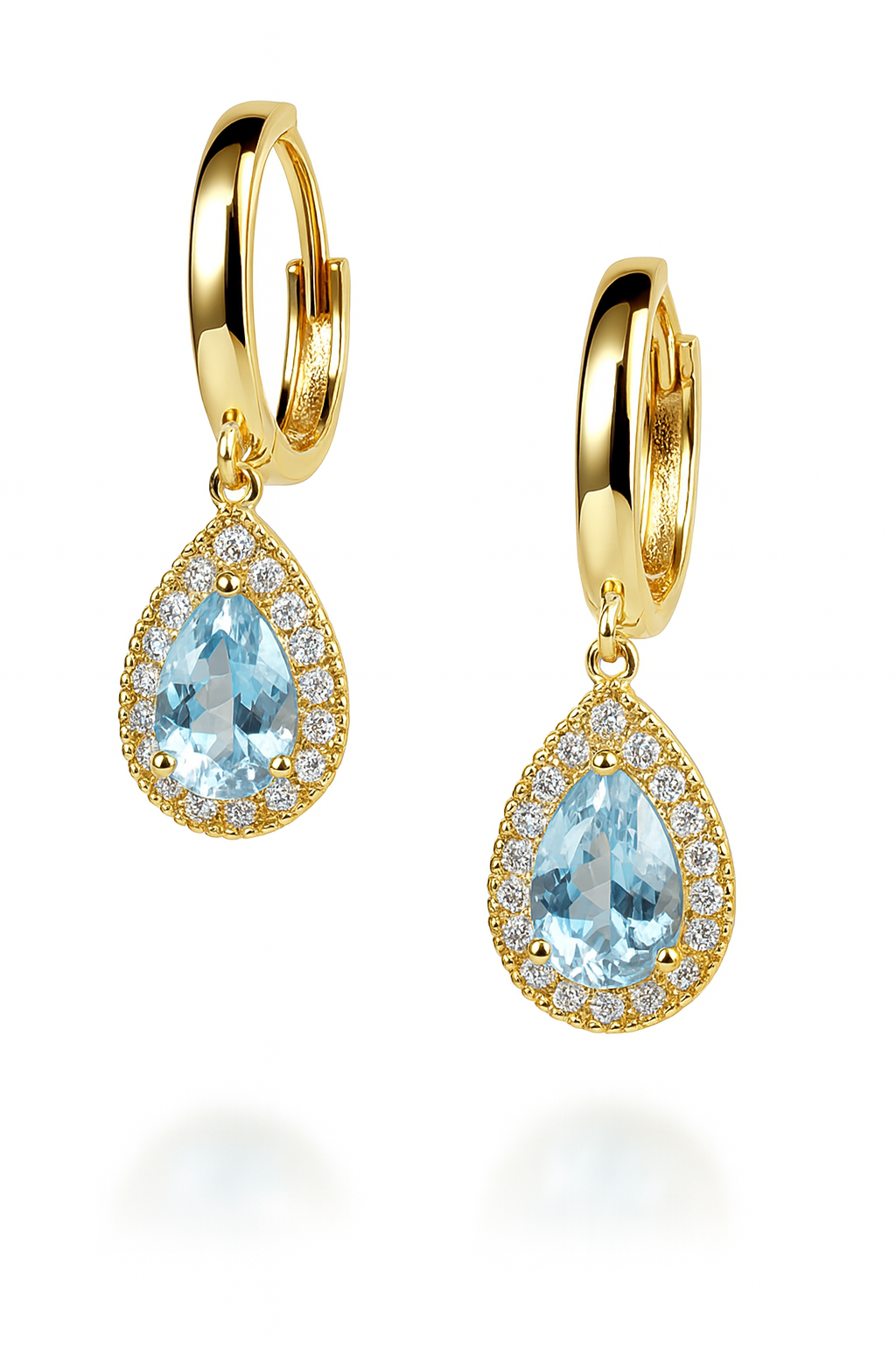 14k Yellow Gold Halo Birthstone Huggie Earrings for Women