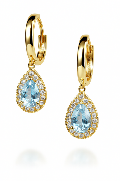 14k Yellow Gold Halo Birthstone Huggie Earrings for Women