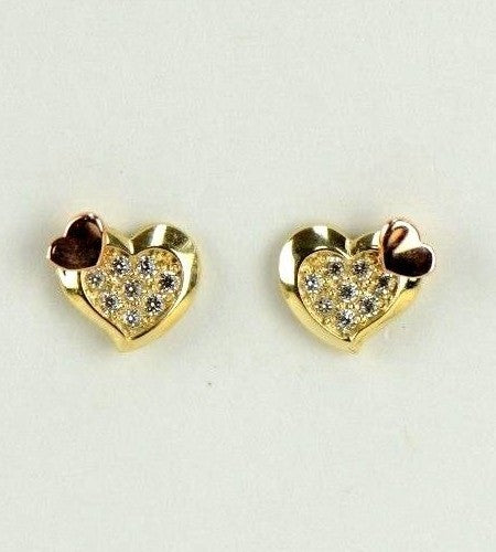 14K White Yellow Gold Heart Shape CZ Stud Earrings