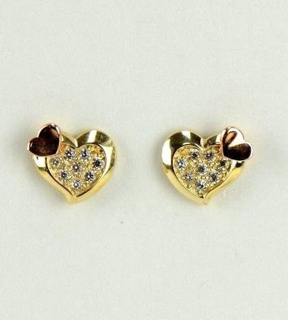 14K White Yellow Gold Heart Shape CZ Stud Earrings