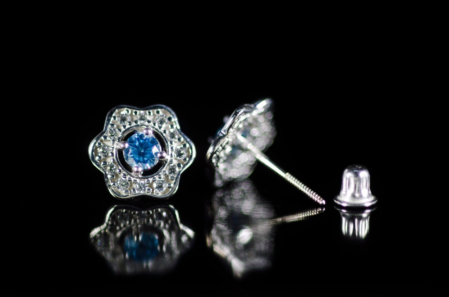 14k Yellow and White Gold CZ Birthstone Flower Stud Earring