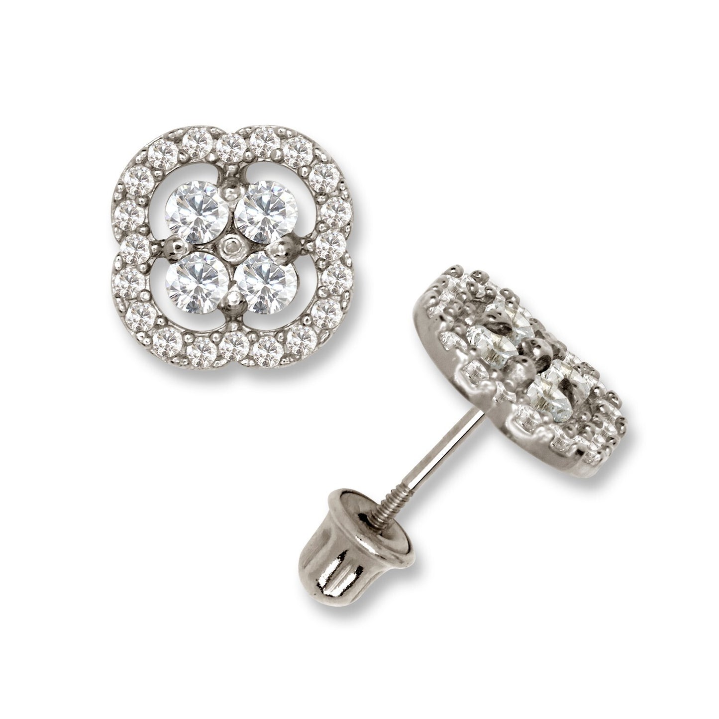 14K Yellow & White Gold CZ Squared Screw Back Stud Earrings for Women
