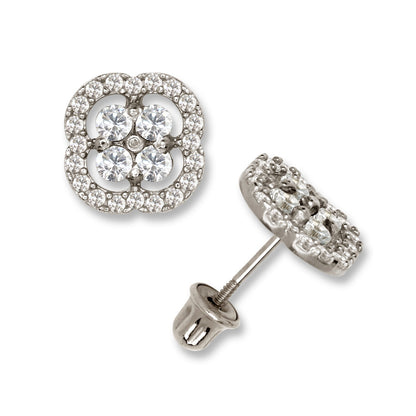 14K Yellow & White Gold CZ Squared Screw Back Stud Earrings for Women