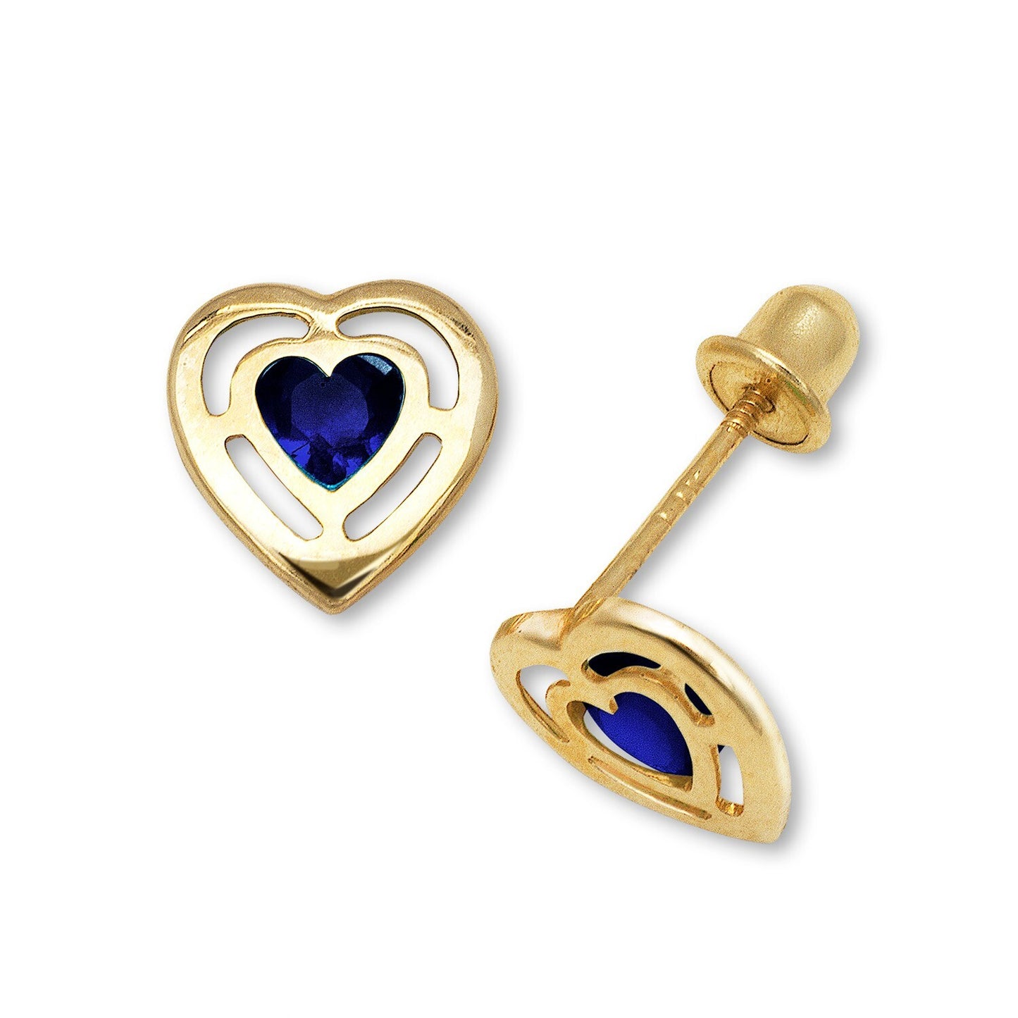 14k Yellow & White Gold CZ Open Heart Stud Earrings for Women