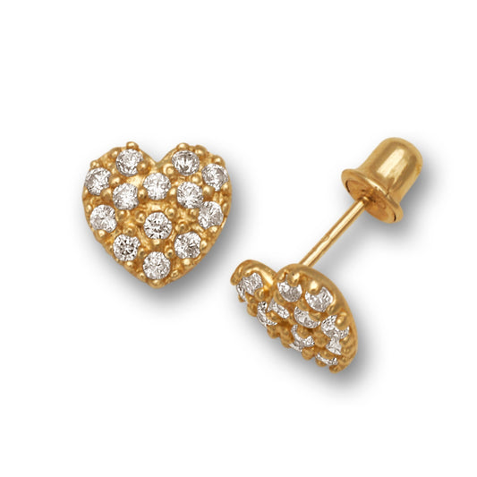 14K Yellow & White Gold Love Heart Clear CZ Stud Earrings for Women
