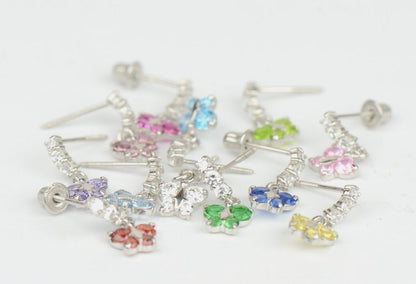 14K White Gold Birthstone Butterfly Dangle Earrings
