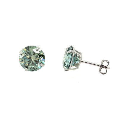 14K Gold GRA Certified D-VVS1 Round Green Moissanite Push Back Studs Earrings