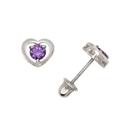 14K Yellow & White Gold Elegant CZ Heart Shaped Stud Earrings for Women