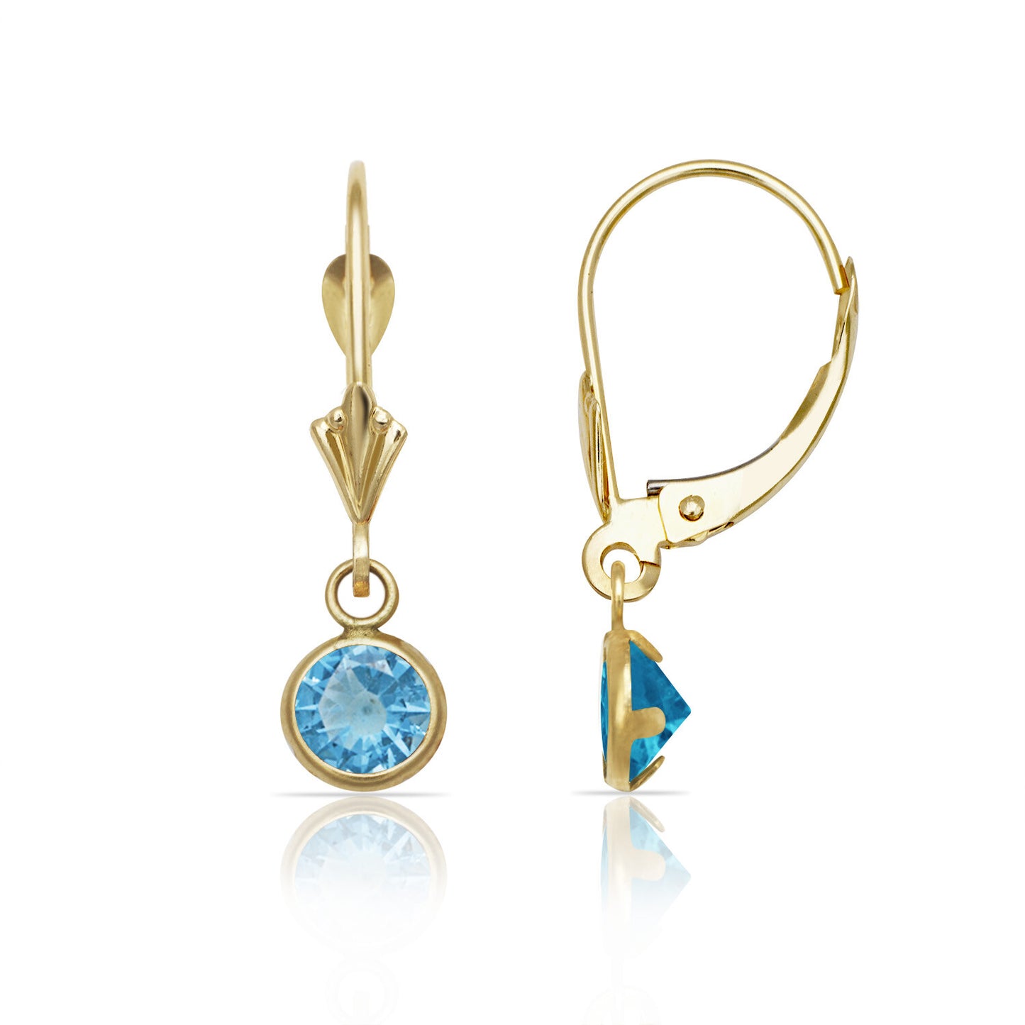 14k Yellow Gold CZ Leverback Earrings