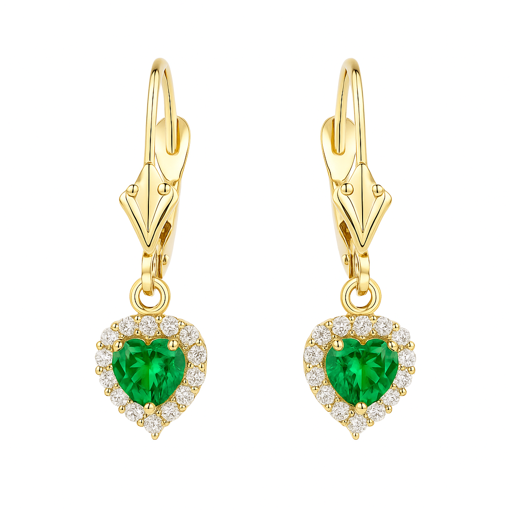 14k White Gold Halo Dangle Heart Leverback Pierced Earrings Birthstone
