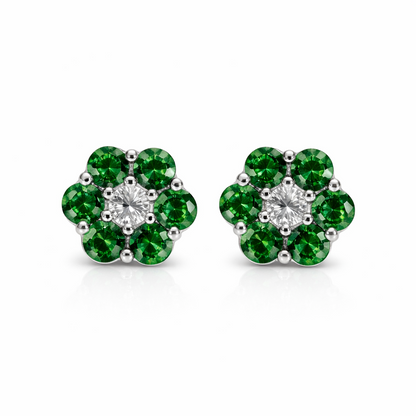 14k White Gold Flower Stud Earrings with Screw Back