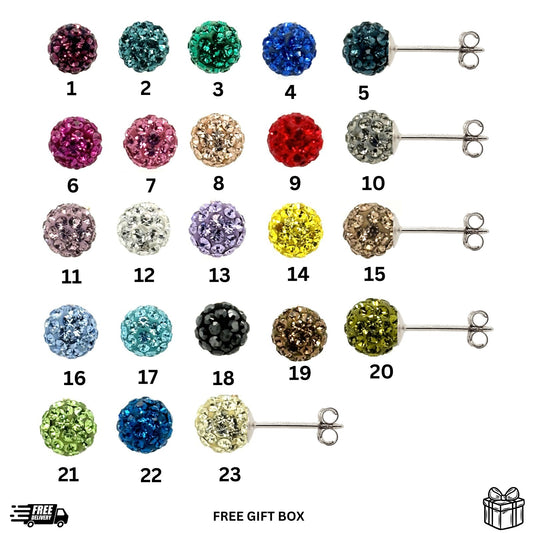 925 Sterling Silver Round Crystal Ball Push Back Stud Earrings 10 mm