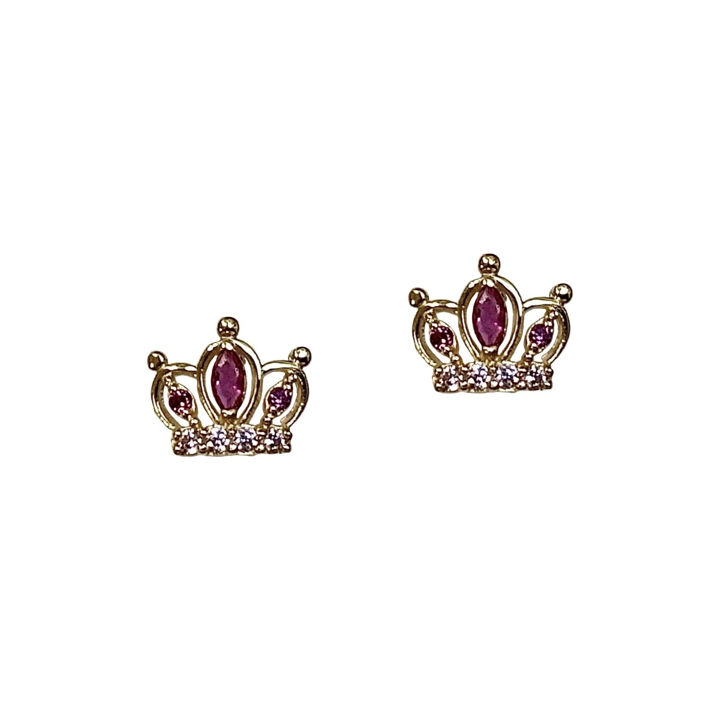 14K Solid Yellow Gold Crown Screw Back CZ Stud Earrings