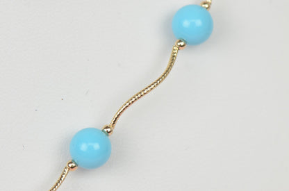 14k Yellow Gold Turquoise beads 3pcs Set: Necklace, Bracelet, Earrings