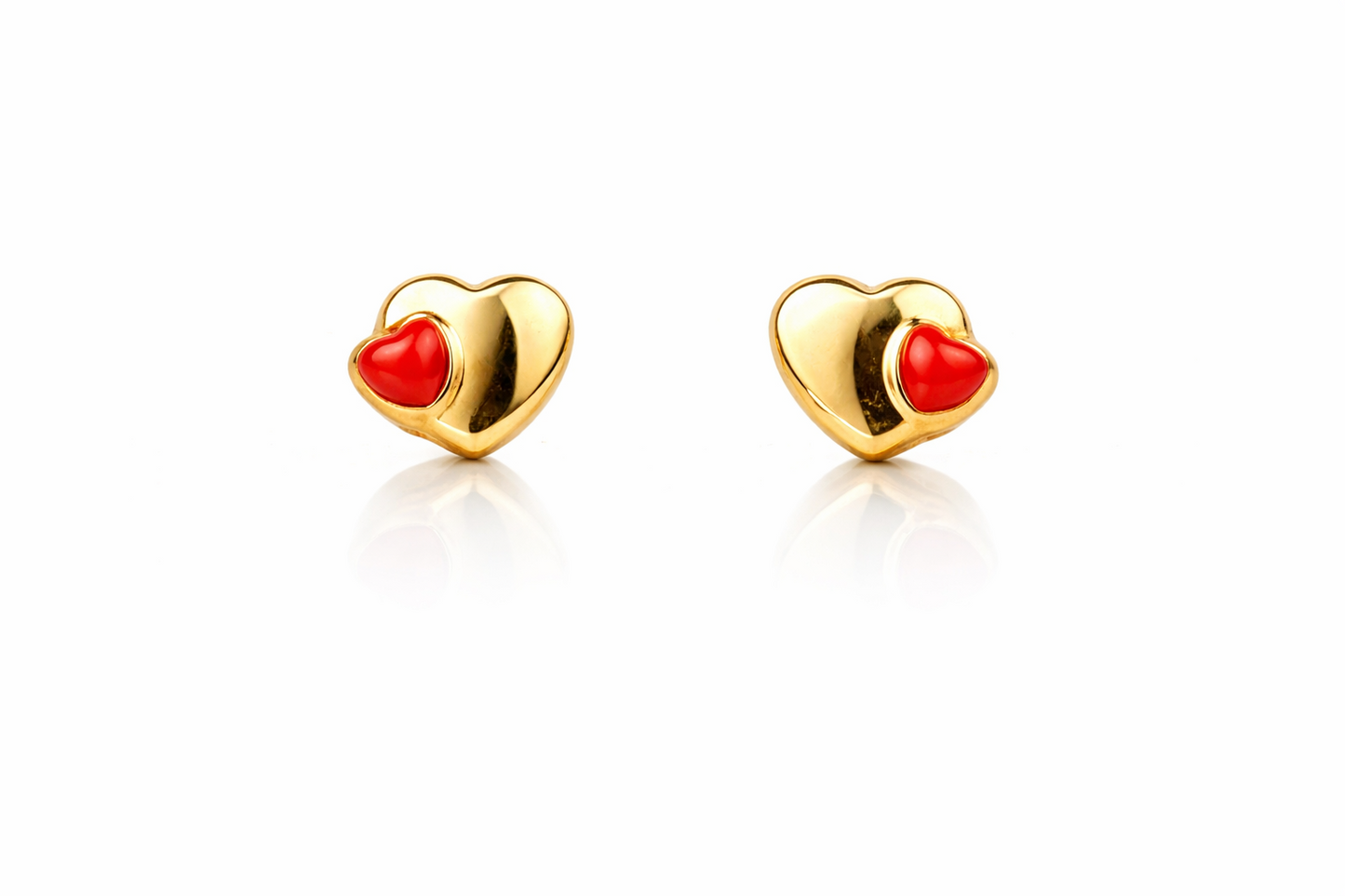 14k yellow gold earrings heart enamel