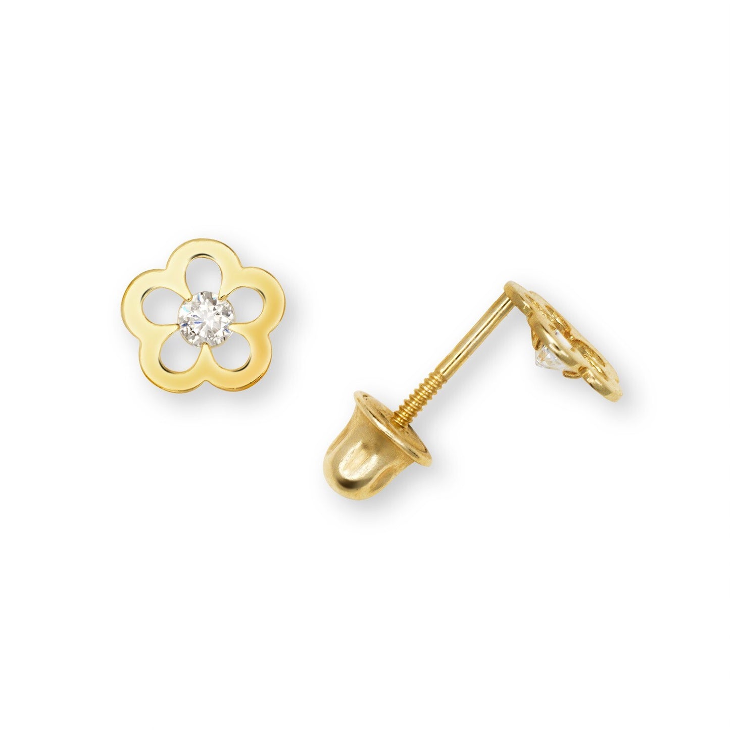 14K Yellow & White Gold Flower Cute CZ Stud Screw back Earrings for Women