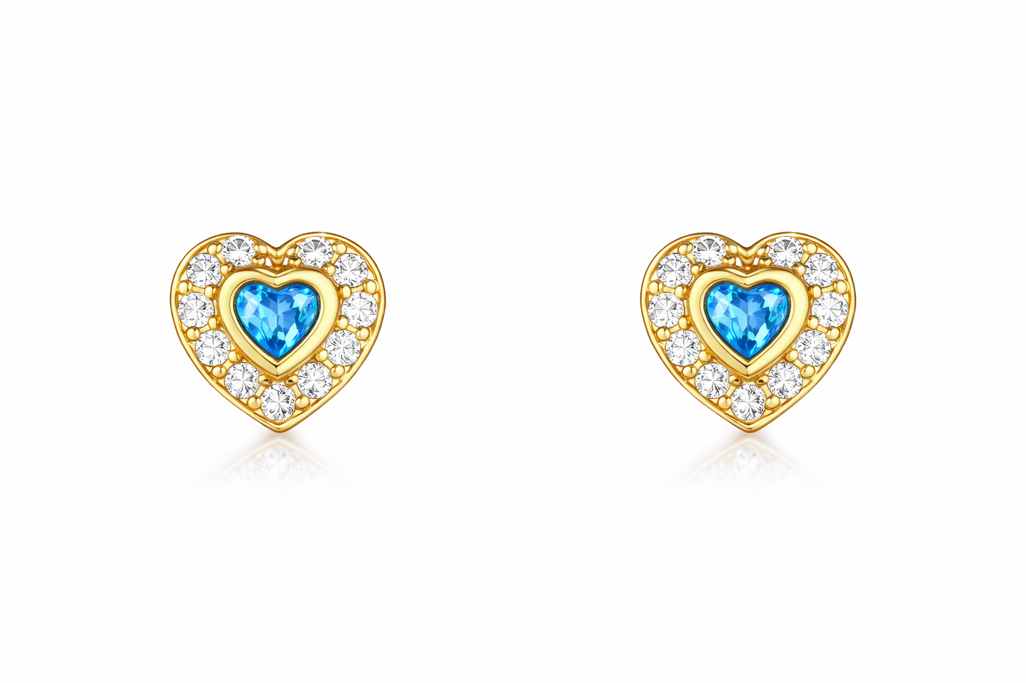 14k Solid Yellow Gold Halo Heart Stud Earrings