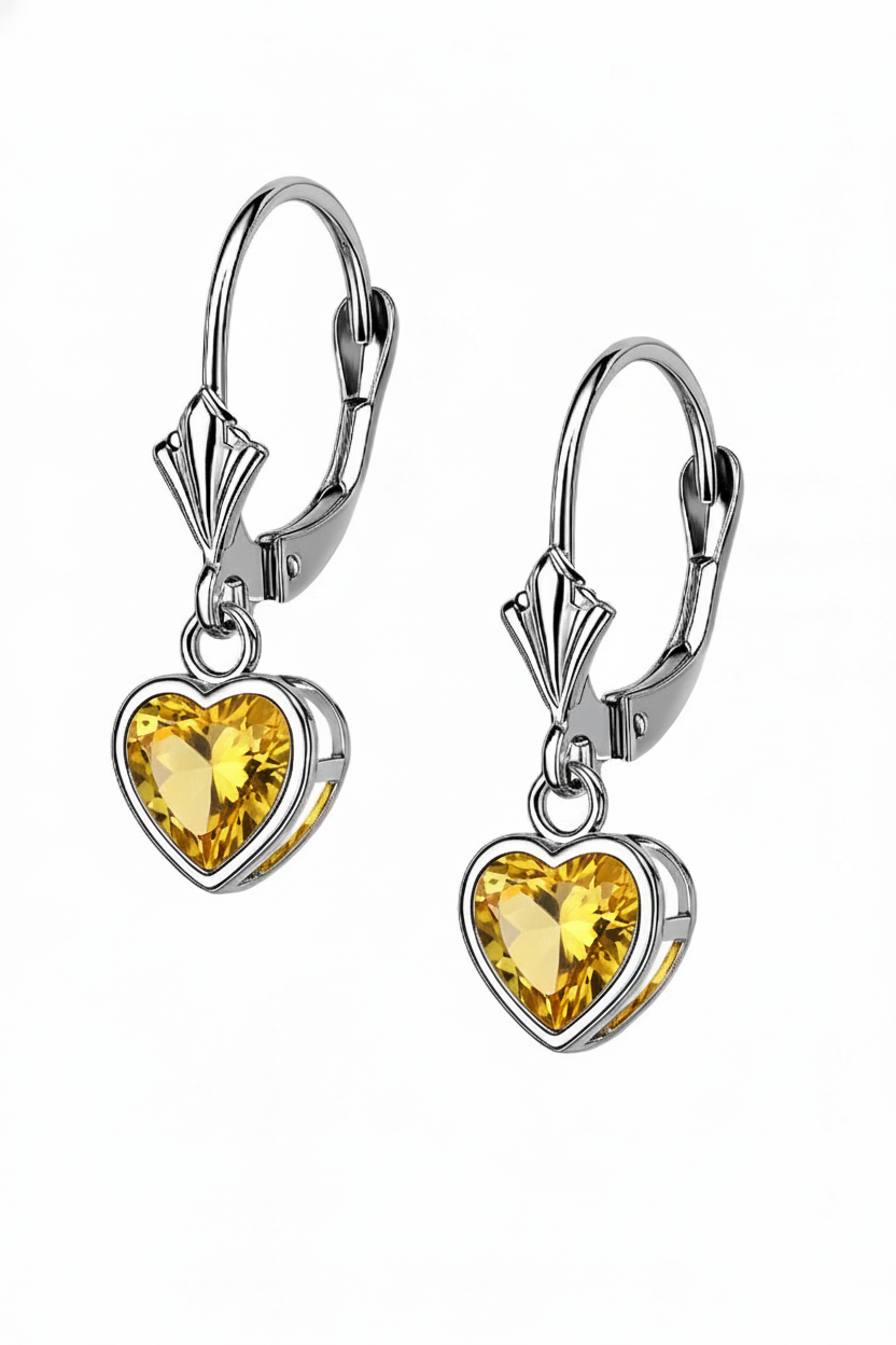 14k White Gold Heart Bezel Birthstone Earrings 6x6 MM