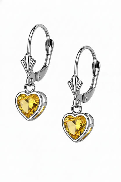 14k White Gold Heart Bezel Birthstone Earrings 6x6 MM