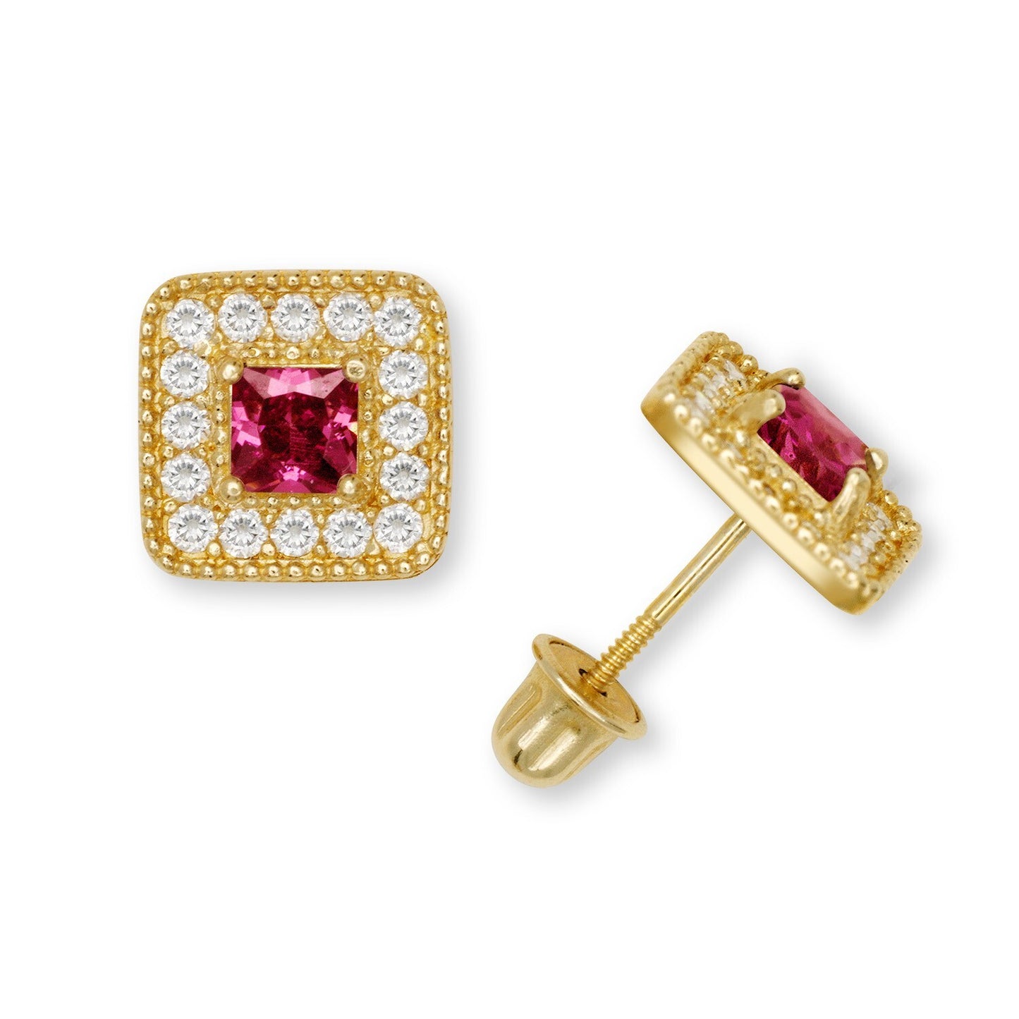 14K Yellow & White Gold Cubic Zirconia Square Fashion Earrings for Women