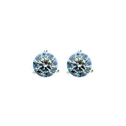 14K Gold GRA CertifiedD-VVS1 Ocean Blue Moissanite ScrewBack Stud Earrings